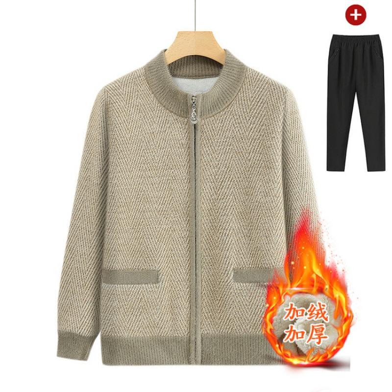 Grandma Sweater Cardigan Mom Knitted Sweater Old Lady Clothes Women's Medium Elderly Loose Casual Crew Neck Jacket