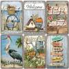 D Flat Metal Sign Vintage Welcome Garden Tin Sign Set Rustic Home Decor Butterfly Flower Watering Can Wall Art