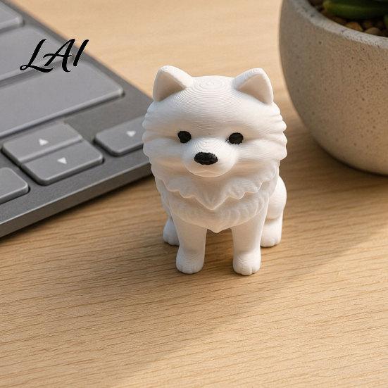 Simple Animal Art Gift 3D Printed Pomeranian Figurine Lifelike Dog Model Statue Collectible Desktop Tabletop Decorative Desk Ornament Home