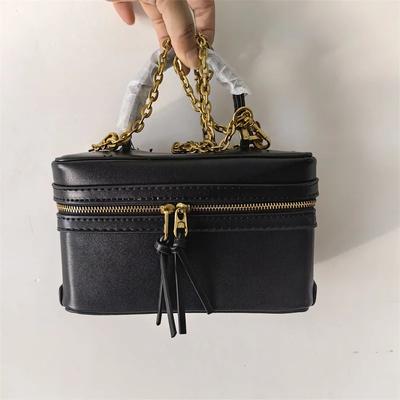 Mode kleine quadratische Taschen mit Doppelreißverschluss Leder-Patchwork Canvas Damen Handtasche Kette Messenger Klappe Mädchen Schulter Crossbody Tasche