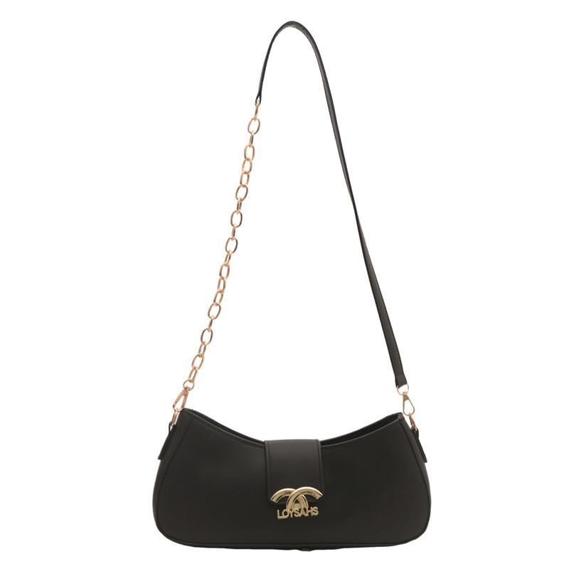 Elegant Urban Chic Baguette Bag For Women 2024 Luxurious Pu Leather Shoulder Chain Bag чёрный