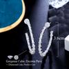 Chic Ear Jewelry Silver Plated Double Sided CZ Cubic Zirconia Bamboo Shape Hoop Earrings for Women Prom Wedding Dress Accessory