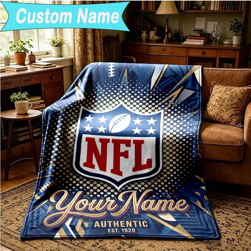1PC Custom Name Blanket NFL Team Collection Flannel blankets Patterns Throw Blanket All-Season Soft Gift for Couch, Bed, Camping, Birthday gifts