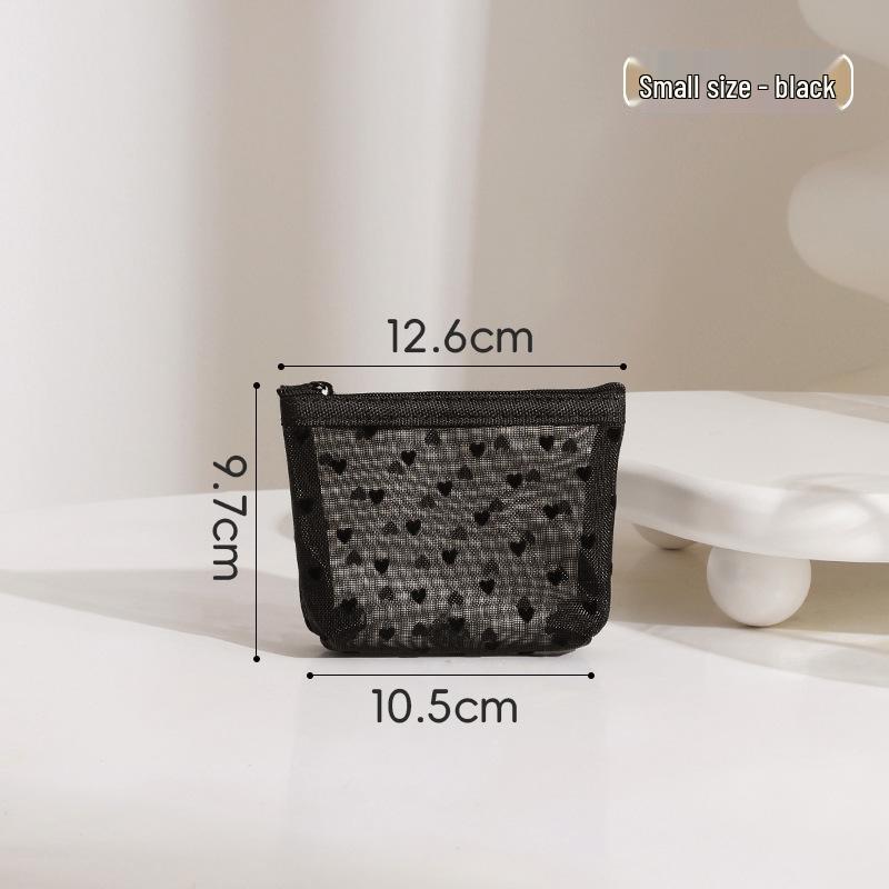 Love Heart Mesh Makeup Bag - Large Portable Cosmetic Travel Organizer