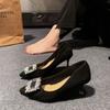 New Rhinestone High Heels Women's Thin Heels Fashion Light Mouth Pointed Single Shoes Black Soft Sole Not Tired Shoes