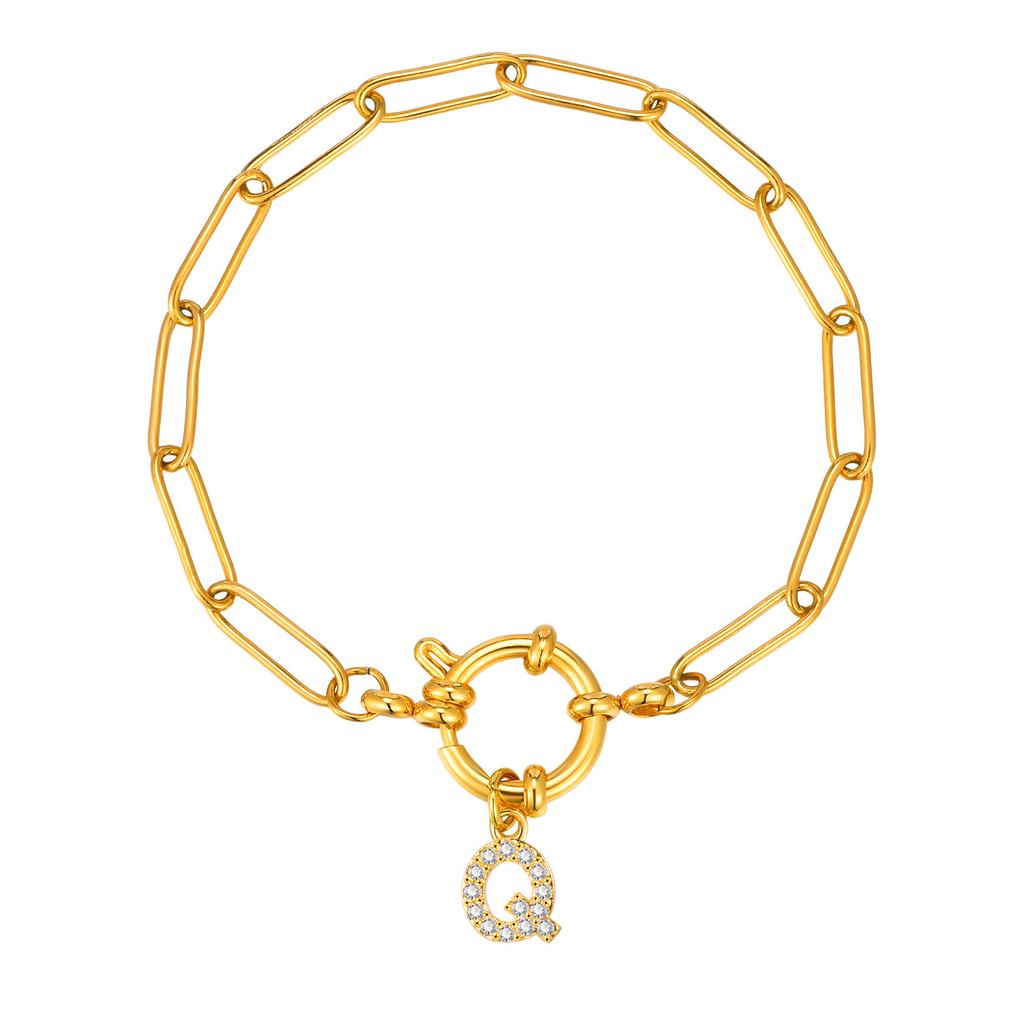 Stainless Steel 18K Gold Fashion Small Square Chain Bubble Buckle Copper Material 26 Letter Bracelet Br-2167