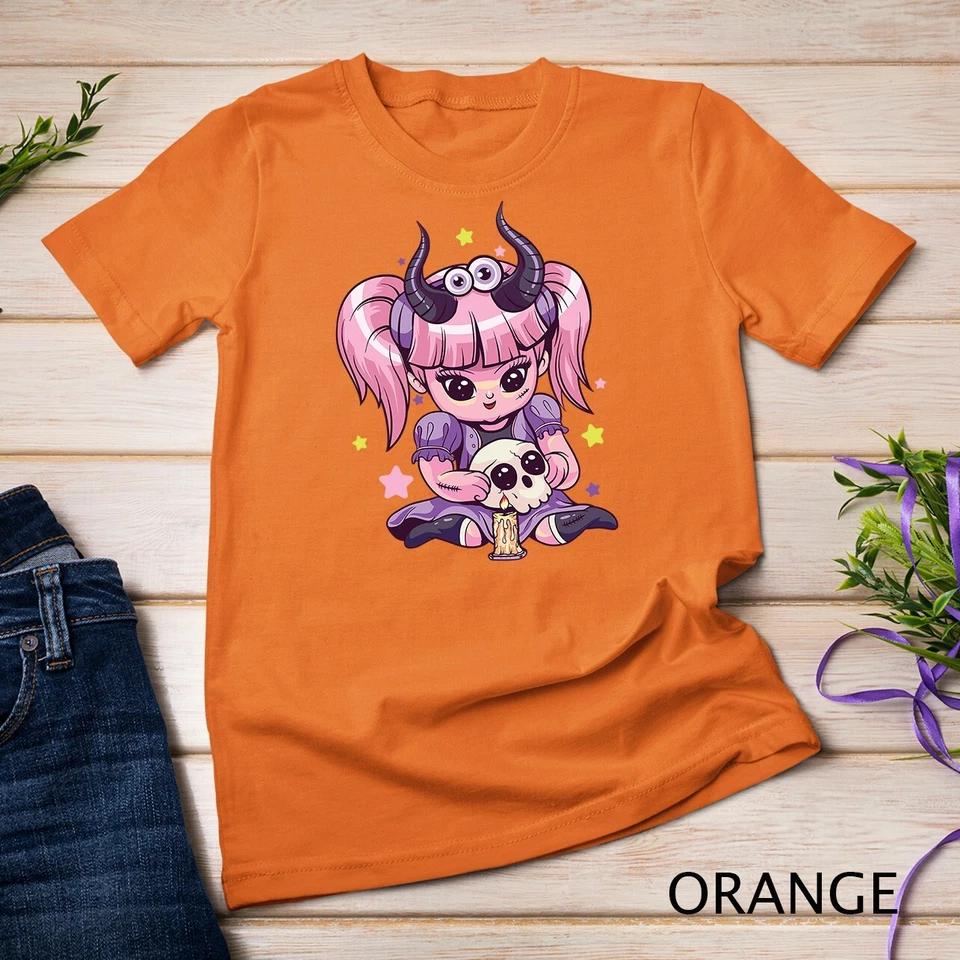 Kawaii Pastel Goth Cute Creepy Girl Skull Demon Evil Girl Unisex T-shirt 7 XL