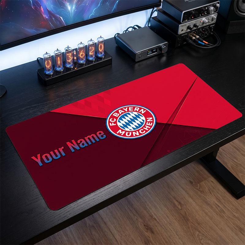 Bayern Munich Custom Large Mouse Pad, Personalized Name Text Print, Football Logo Non‑Slip Desk Mat Gaming Gift