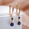 Kinel Long Blue Zircon Drop Earrings For Women Rose Gold Color Dangle Earring