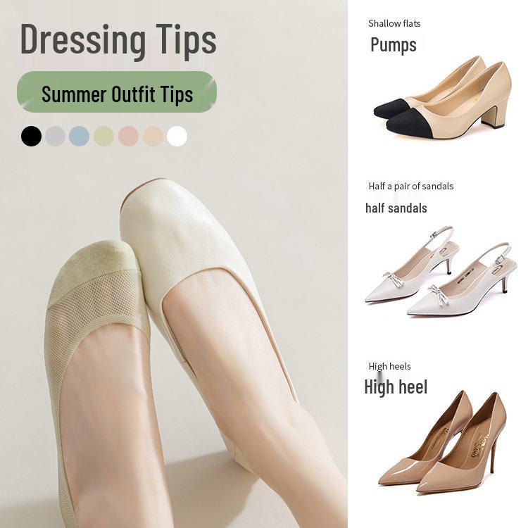 Women's Non-Slip No-Show Boat Socks with Cotton Mesh for High Heels – Summer & Spring