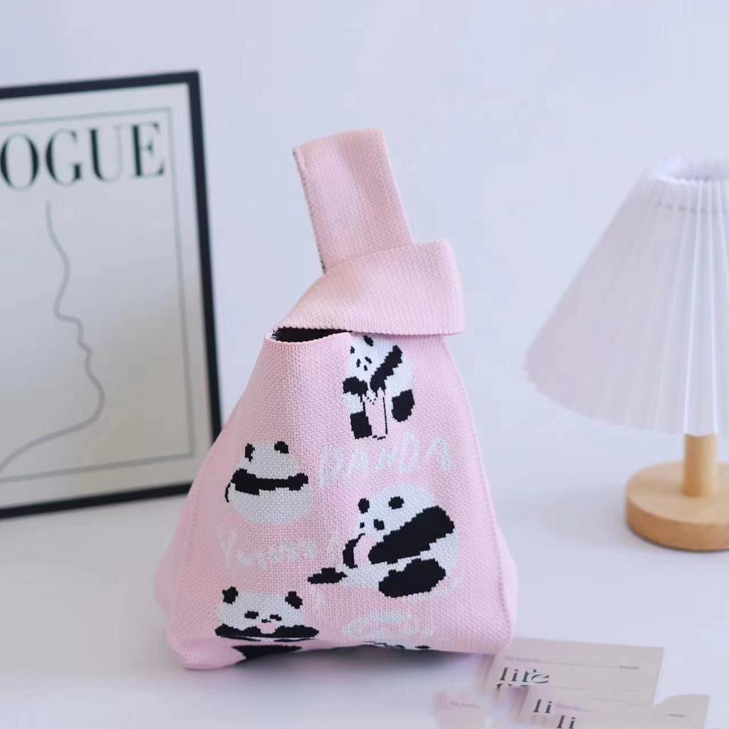 Women's Knot Wrist Bag Handmade Knitted Bag Portable Mini Striped Tote Bucket Phone Bags Large Capacity Autumn Winter Handbags