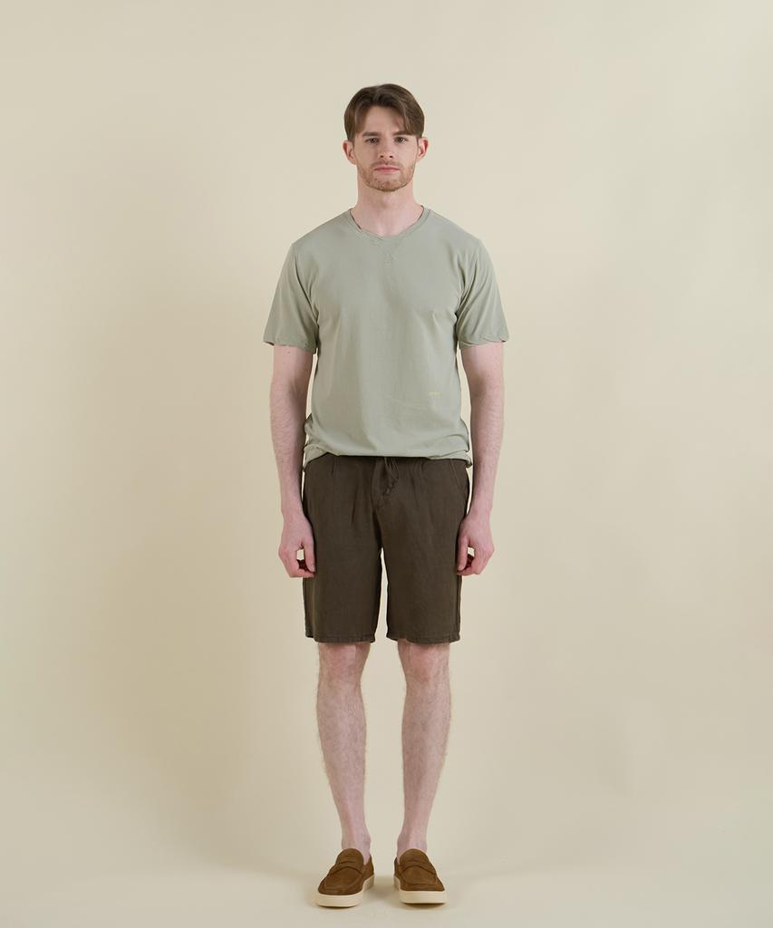PANICALE Khaki Drawstring Linen Tencel Shorts