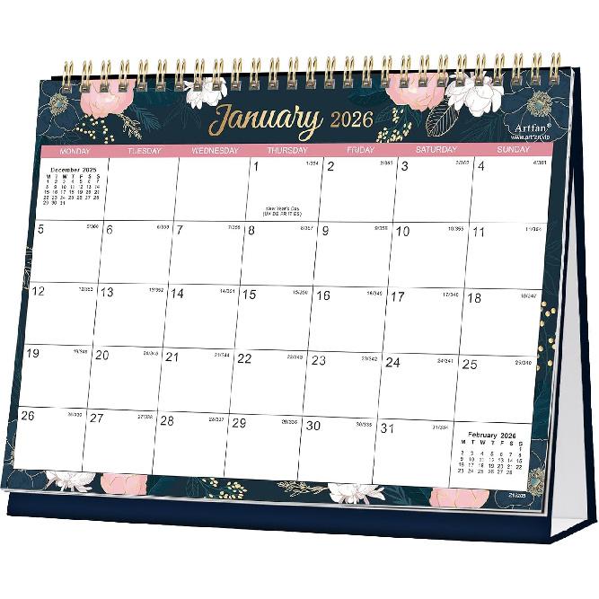 2026 Desk Calendar - Flip Desktop Calendar 2026, Jan 2026 - Dec 2026, 10  x 8.3 , Stand up Desk Calendar 2026, Twin-Wire Binding