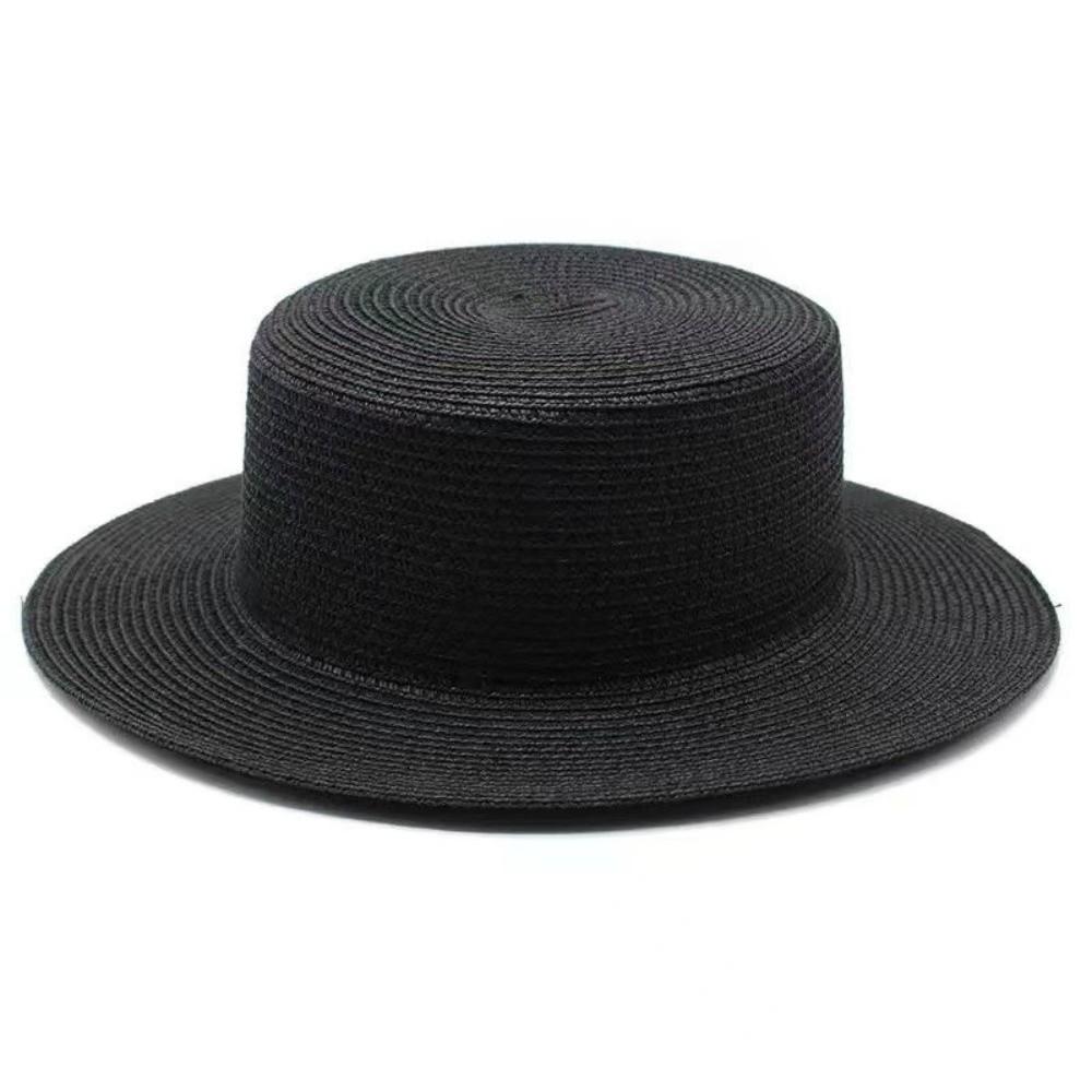 Handwoven Straw Beach Sun Hat Flat Top Sunscreen Hat Fashionable Panama Cap Women Summer