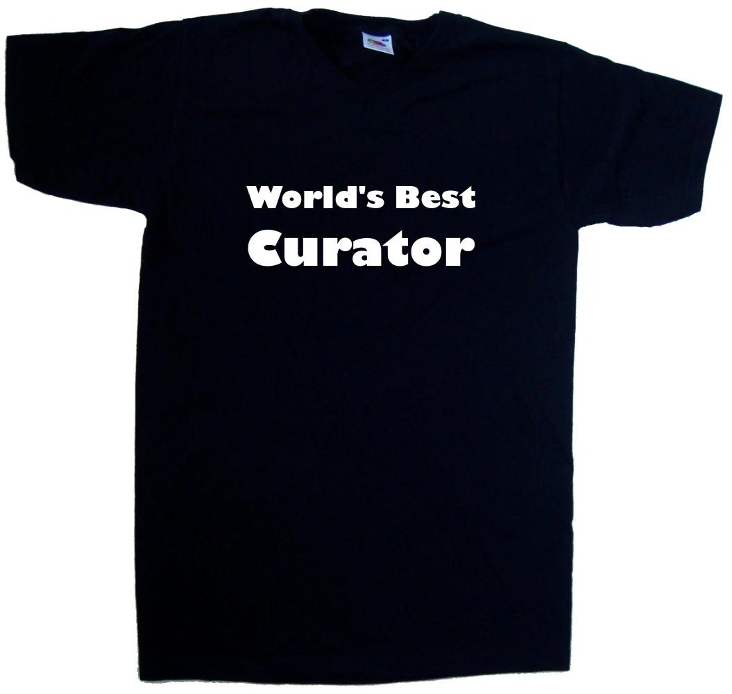 

World s Best Curator V-Neck 100% Cotton T-shirt Mens Tees Top 4XL