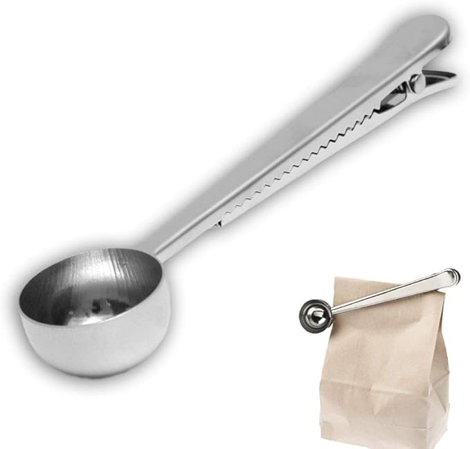 Coffee Scoop with Bag Clip,Coffee Spoon Measuring,for Ground Coffee and Beans,Stainless Steel 7Inch