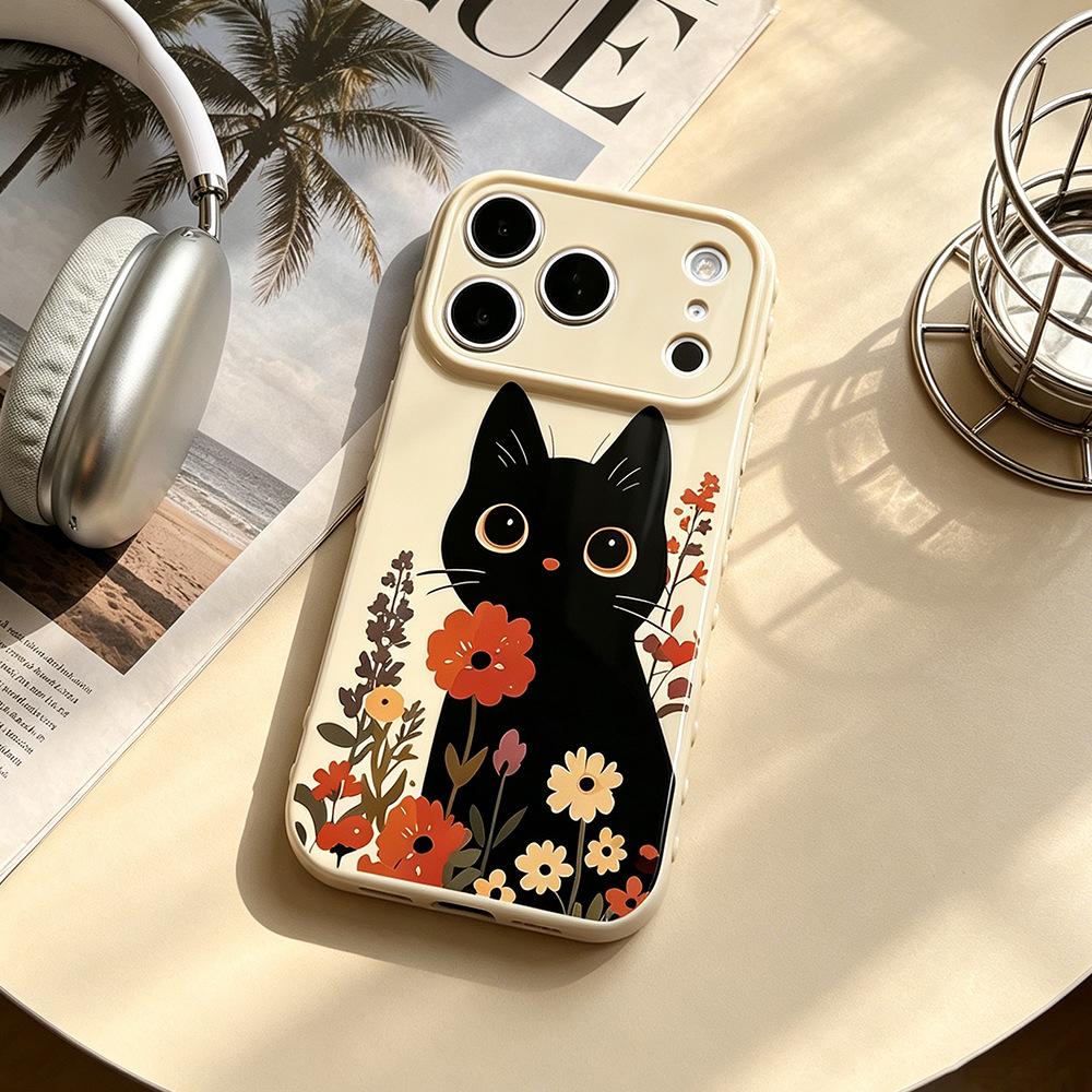 Black cat Huahua is suitable for anti-drop niche iPhone17Pro mobile phone case, new Apple 17/15 protective case silicone.