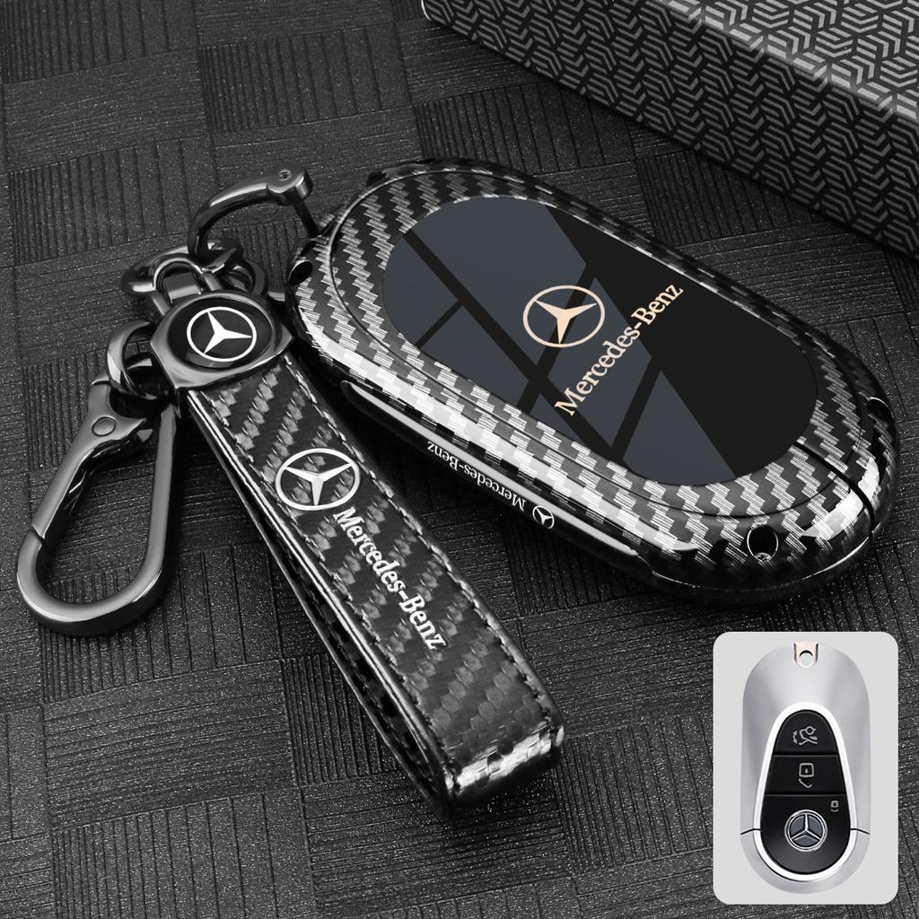 PNR1 Carbon Fiber Look Silicone Remote Car Key Case Cover Shell Keychain for Mercedes Benz A C E S Class W203 W204 W212 W213 W176