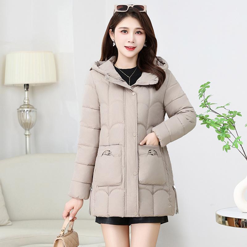 Fashion down cotton jacket women's mid-length winter 2025 hooded plus size slim padded jacket warm jacket