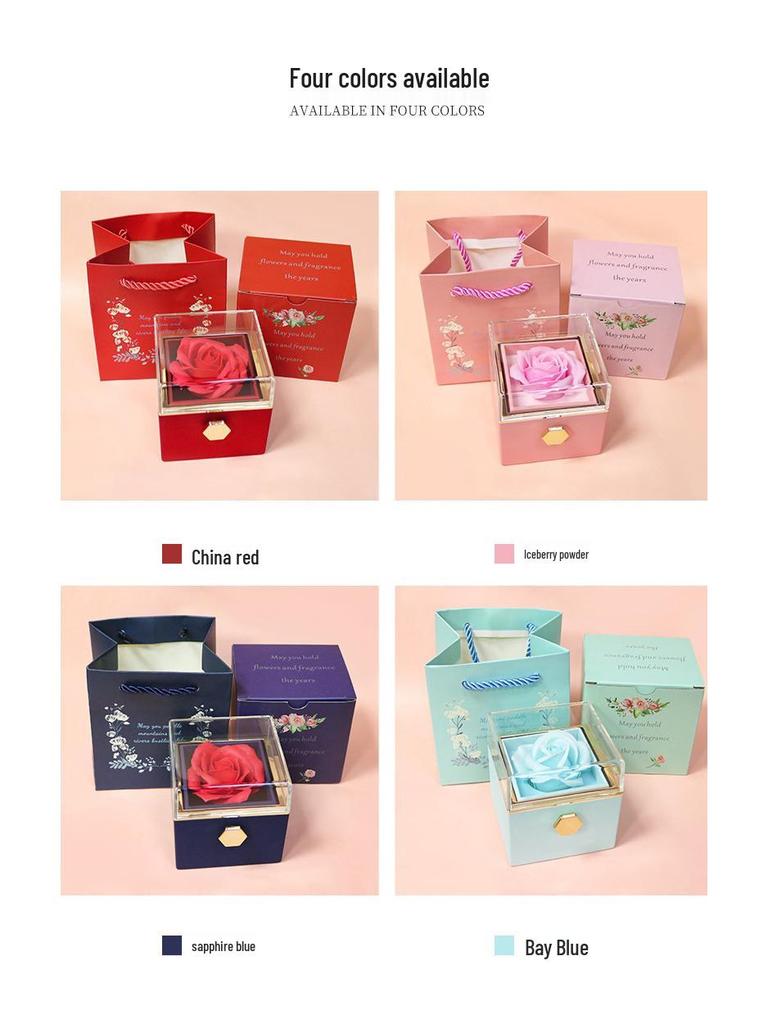 Valentine's Day Preserved Rose & Jewelry Gift Box with Soap Flowers and Necklace