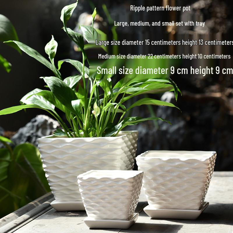 Elegant White Ceramic Flower Pot with Tray - Ideal for Ivy, Spider Plants, and Succulents