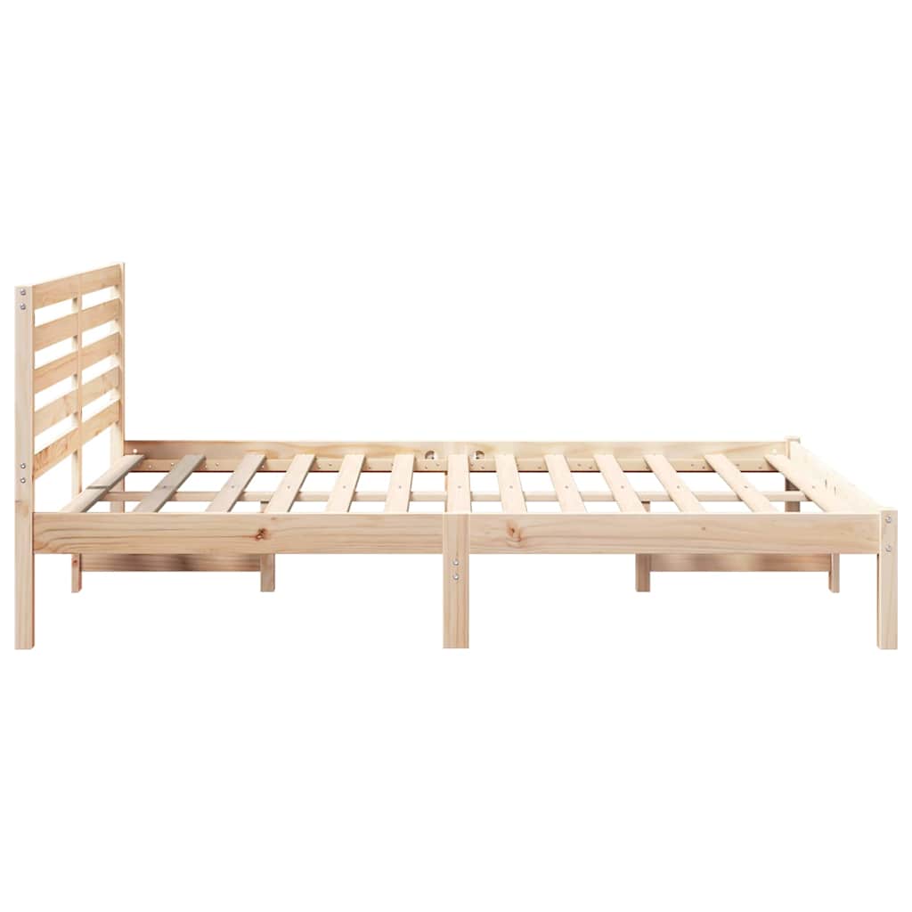Brown Bed Frame with Headboard 140 X 190 Cm Solid Pine Wood