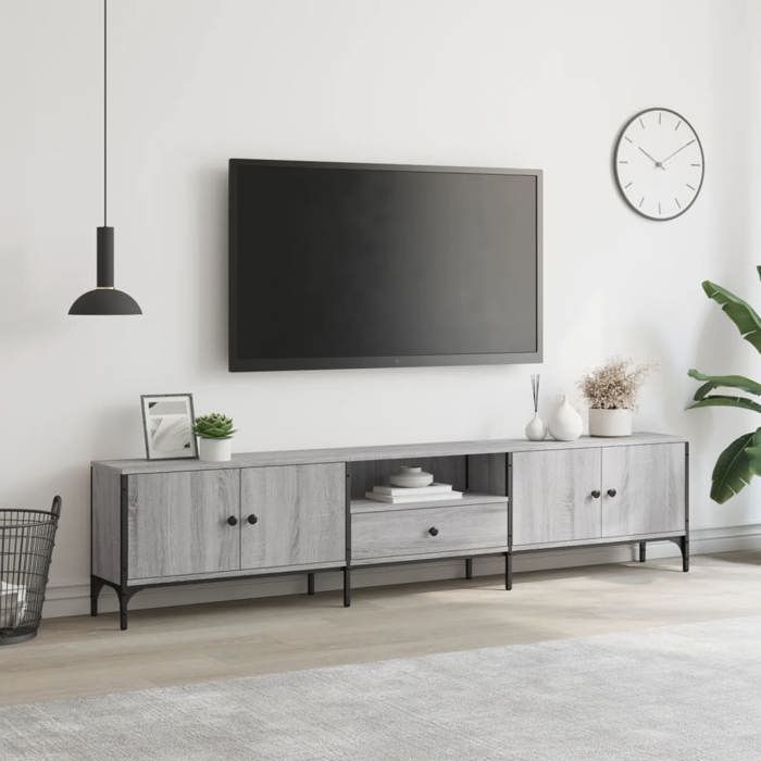 VidaXL TV Cabinet with Drawer Sonoma Grey 200x25x44 Cm Engineered Wood 838991