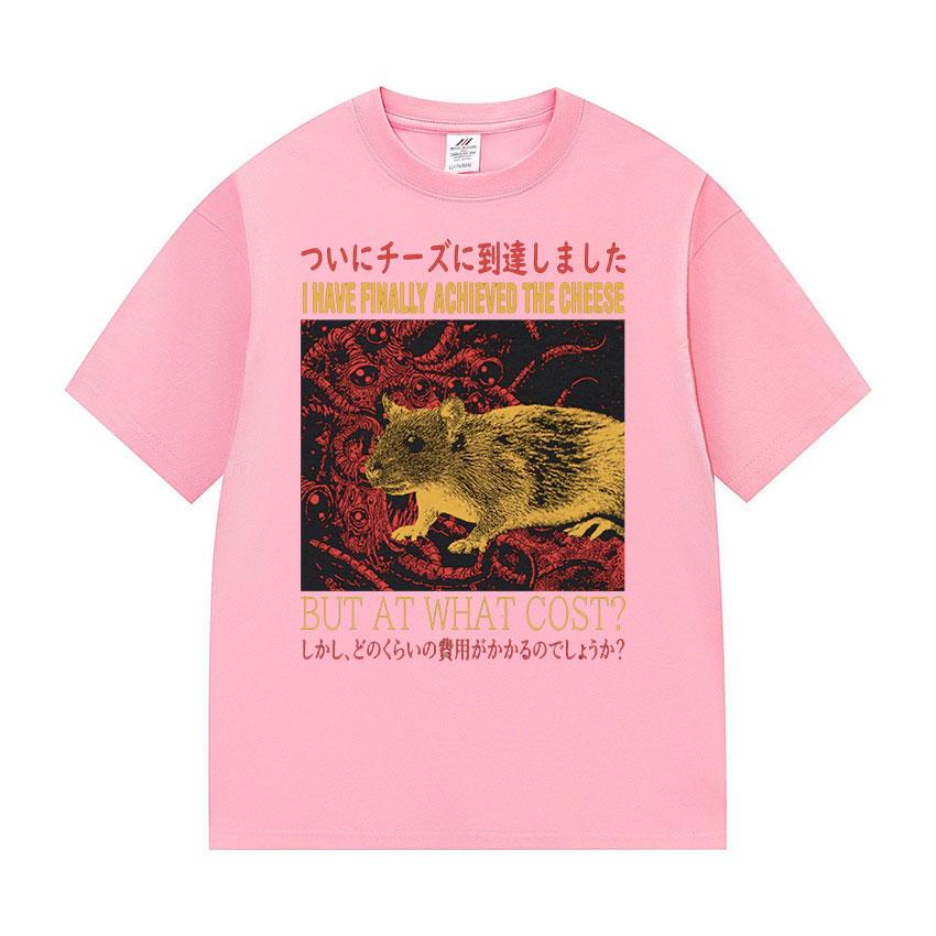 Funny Finally Achieved The Cheese Rat Graphic T Shirt Men's Harajuku Fashion Casual T-shirt Oversized 100% Cotton Unisex Tshirts