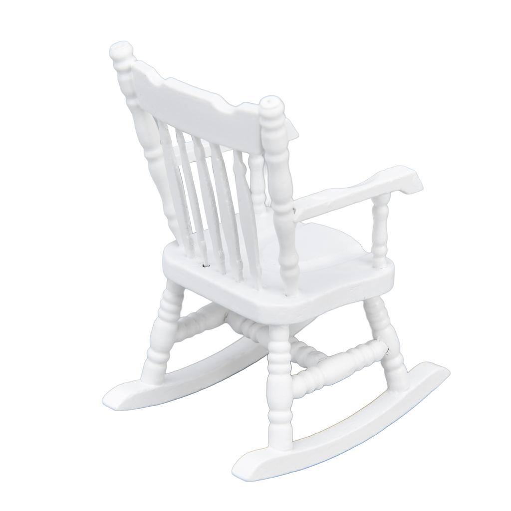 1:12 Dollhouse Chair Wood Doll House Miniature Rocking Chair White Mini Dollhouse Furniture
