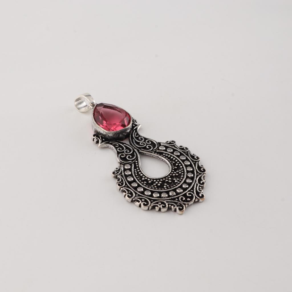 Pink Tourmaline Gemstone Designer Silver Pendant 1.8" Women Jewelry For Women CP-45-4