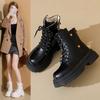 Martin-Stiefel mit dicker Sohle für Damen Herbst und Winter neu niedrigschaftig Reißverschluss hinten Lokomotiv-Damenstiefel mit runder Spitze Stiefeletten für Damen