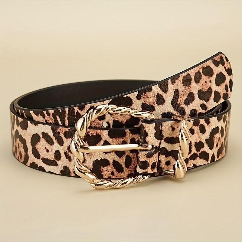 1pc New Women's Belt Retro Leopard Pattern Belt Trend Gold Alloy Buckle Belt PU Leather Belt Paired with Jeans Belt Lady Belt