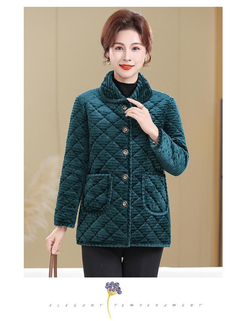 Stylish Plus Size Corduroy Fleece-Lined Jacket for Middle-aged & Elderly Women
