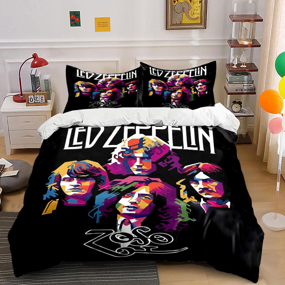 Постельное белье с принтом Led Zeppelin Комплект постельного белья Пододеяльник Комплект пододеяльника Наволочки (1 * Пододеяльник 2 * Наволочки, без одеяла) 155x200cm black