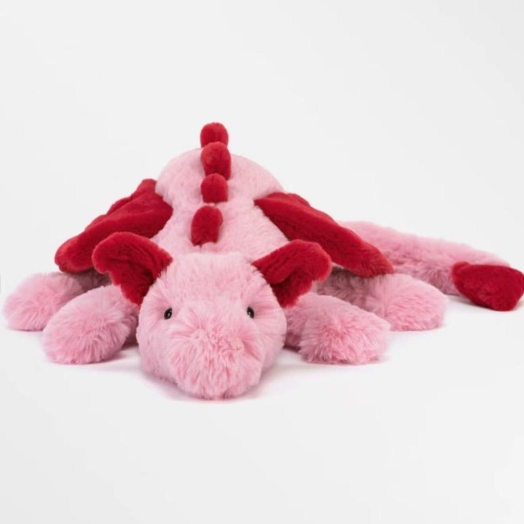 JC Cute Soft Snow Dragon Plush Toy Collection - Pink, Purple, Black, and Gold Lying Dragons