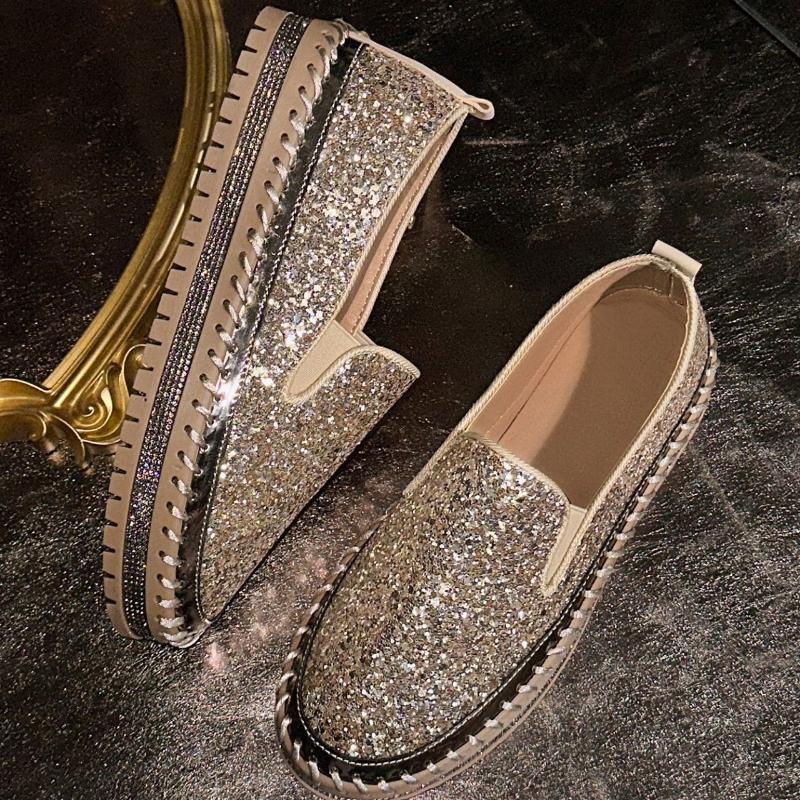 Women Flats Luxury Bling Rhinestone Sewing Platform Loafers Ladies Fashion Comfort Thick Sole Slip On Casual Shoes Zapatos Mujer