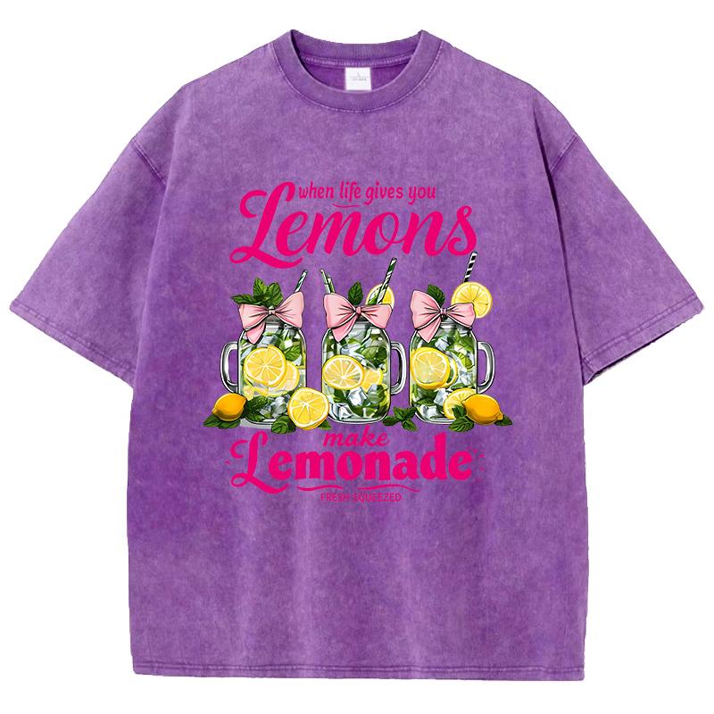 When Life Gives You Lemons Make Prints Washed TShirt Womens Cotton Tops Distressed ONeck Comfortable T Shirts Summer Clothes