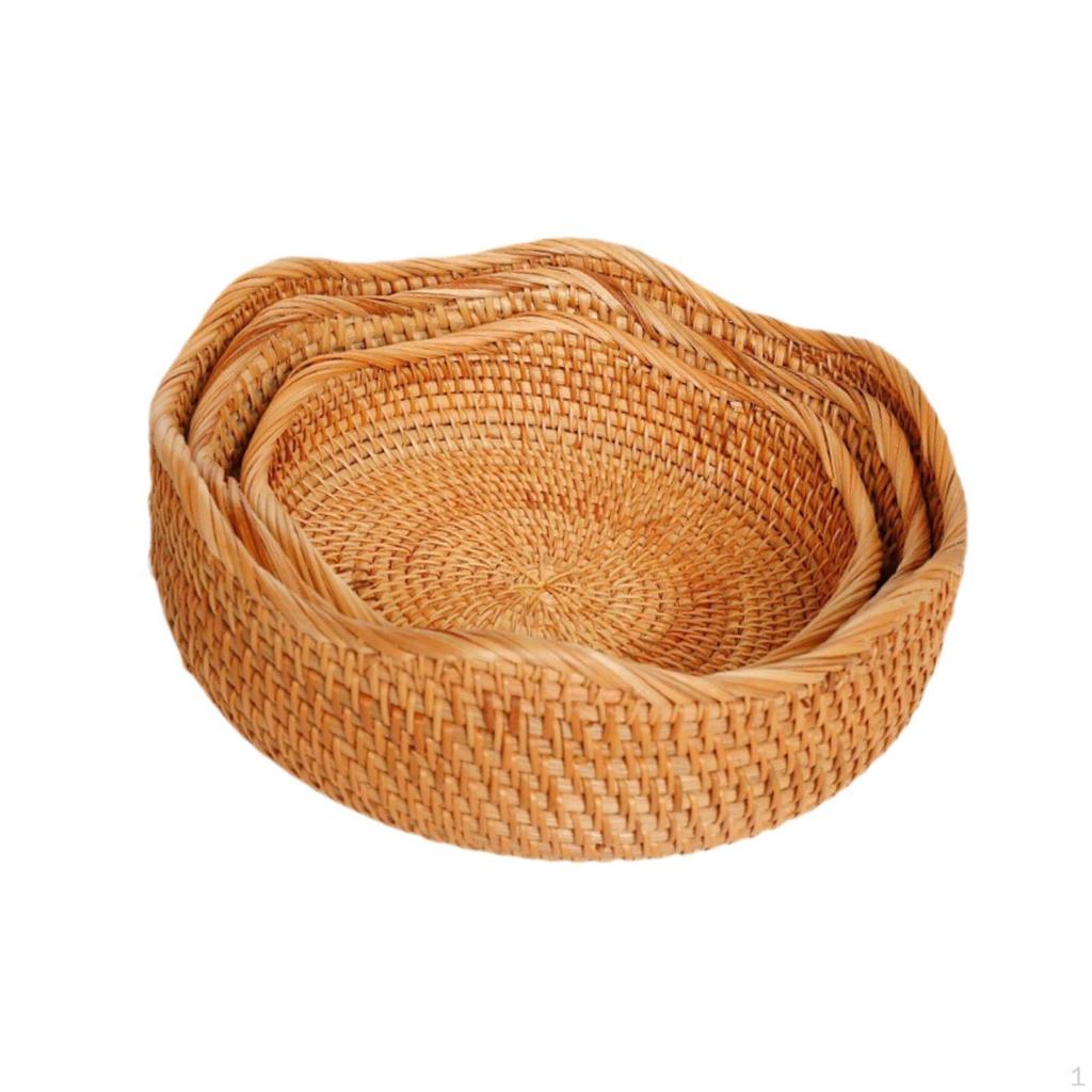3 Stück Gewebter Obstkorb, Brotservier-Dekorativer Ausstellungs-Aufbewahrungskorb