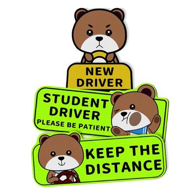 Lot de 3 Aimants de Voiture Conducteur Étudiant - Autocollants Réfléchissants de 9 pouces pour Décoration de Pare-chocs Réutilisable