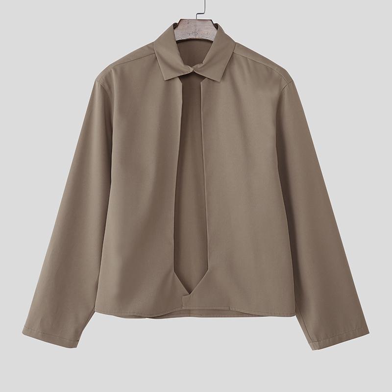 

INCERUN Oversized Men Lapel Neck Long Sleeve Hollow Front Cutout Casual Loose Shirts XL хаки