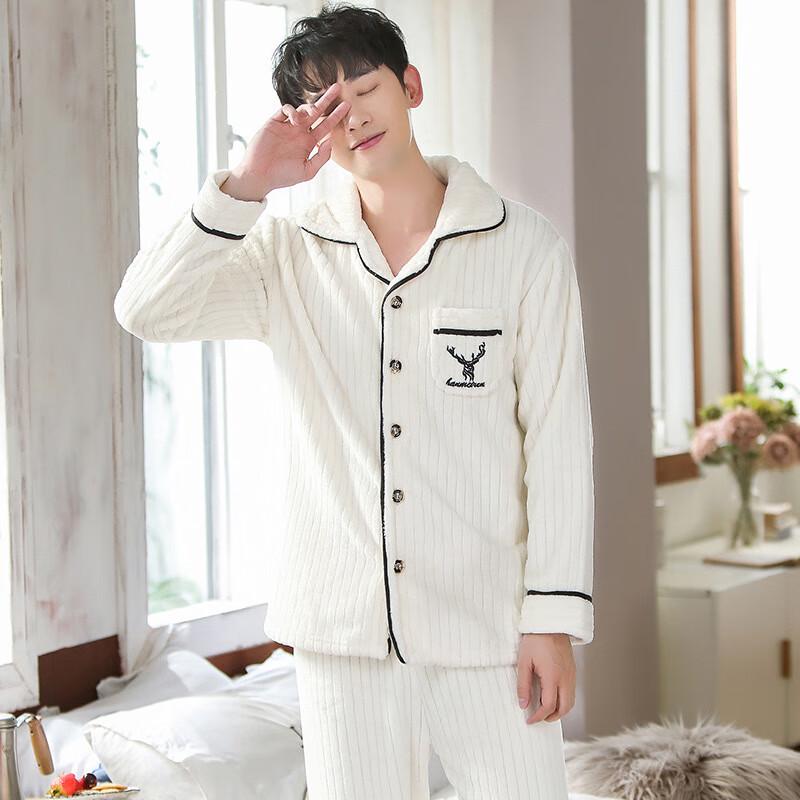 OEING Men's Autumn/Winter Warm Pajama Set