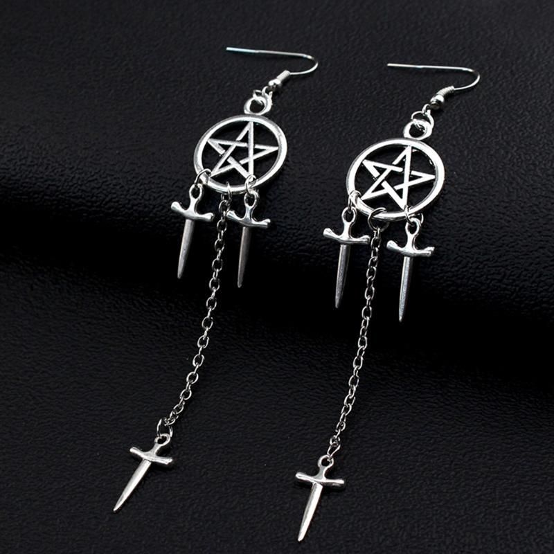 Women's Drop Dangle Earring Five-pointed Star Pendant Sacred Black Sword Gothic Jewelry Earring for Women Teens Girls