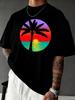 Unisex Black Crew Neck Tee Sunset Palm Tree Circle Print Loose Oversized Short Sleeve Unisexs Streetwear Summer Casual Basic Top