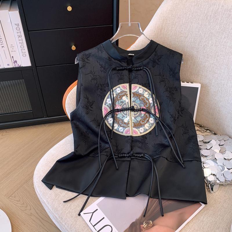 

Новый китайский стиль черный национальный стиль тонкий кисточка атласный жилет Black vest 3XL_Suggested 138-152