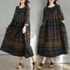 Dimanaf 2025 Women Plus Size Spring Long Dress Loose Basic Printing Vintage Casual Floral Oversize Long Sleeve Maxi