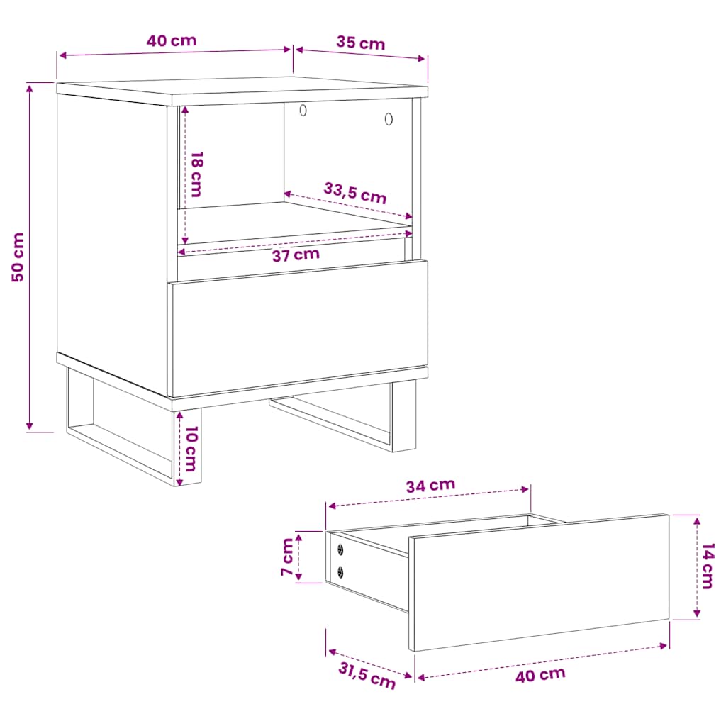 Nightstand Gray Sonoma 40 x 35 x 50 cm Engineered Wood