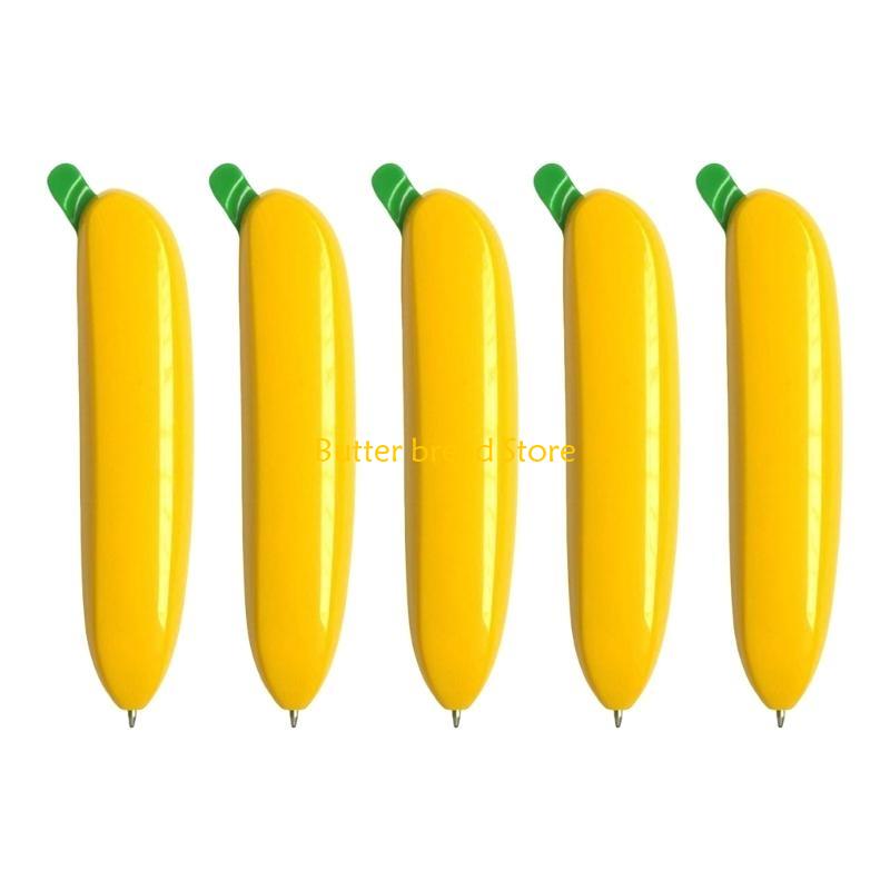 W89C 5Pcs Novelty Banana Pen Retractable Ballpoint Pen Stocking Fillers for Kid Adult CN