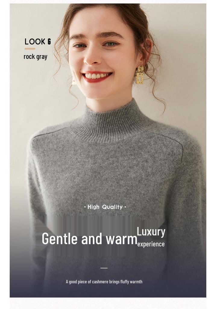 Women’s Thick Cashmere High Collar Knit Sweater – Autumn/Winter Saddle Shoulder Layer