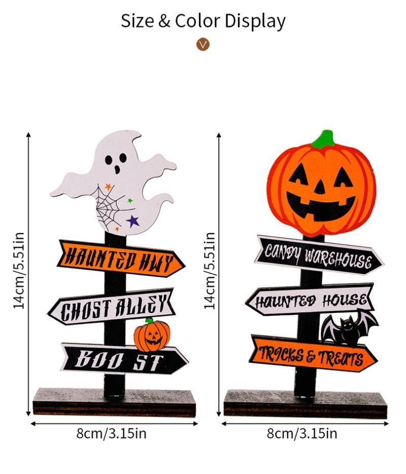 Halloween Wooden  Atmosphere Prop Pumpkin Ghost Witch Decor Decorative Desk Ornament Party Supplies
