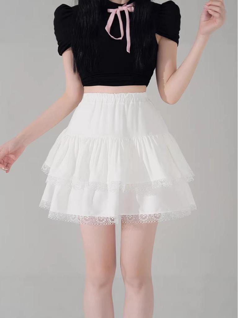 New Petite French Ballet A-line Fluffy Lace Pleated Skirt